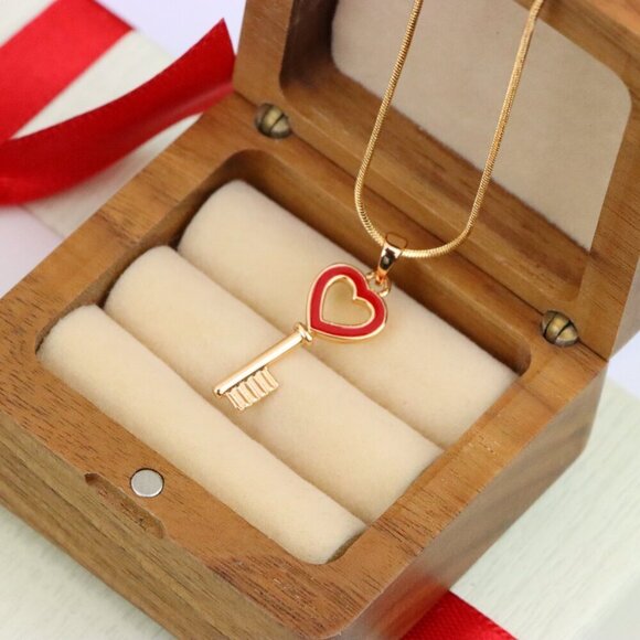 "Heart-Shaped Key Design Rose Gold Pendant with Red Enamel Accent, XPPT1280 - Picture 9 of 12